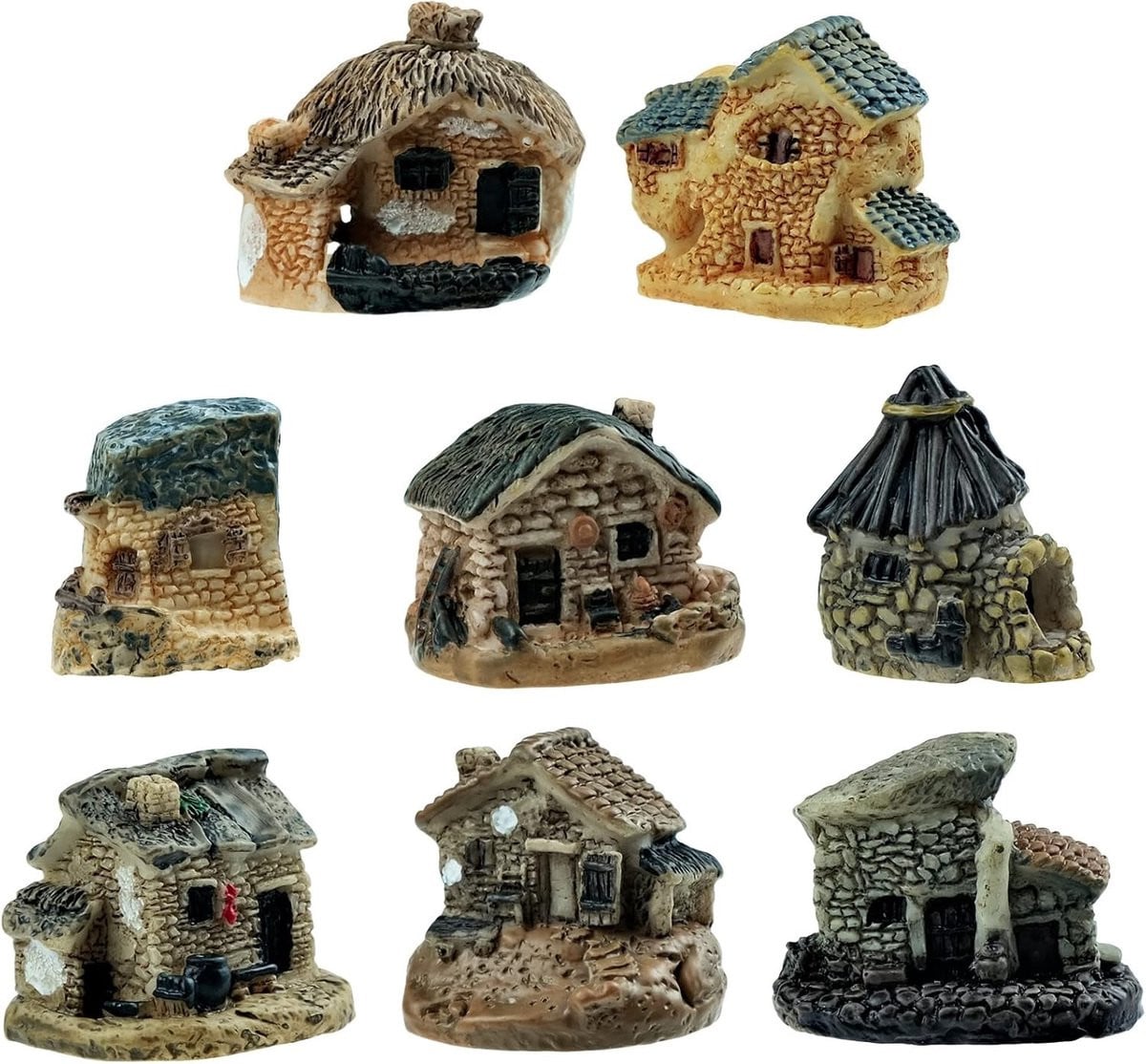 Set van 8 Miniatuur Fairy Garden Steenhuizen voor Poppenhuis, Bloempot en Bonsai Decoratie