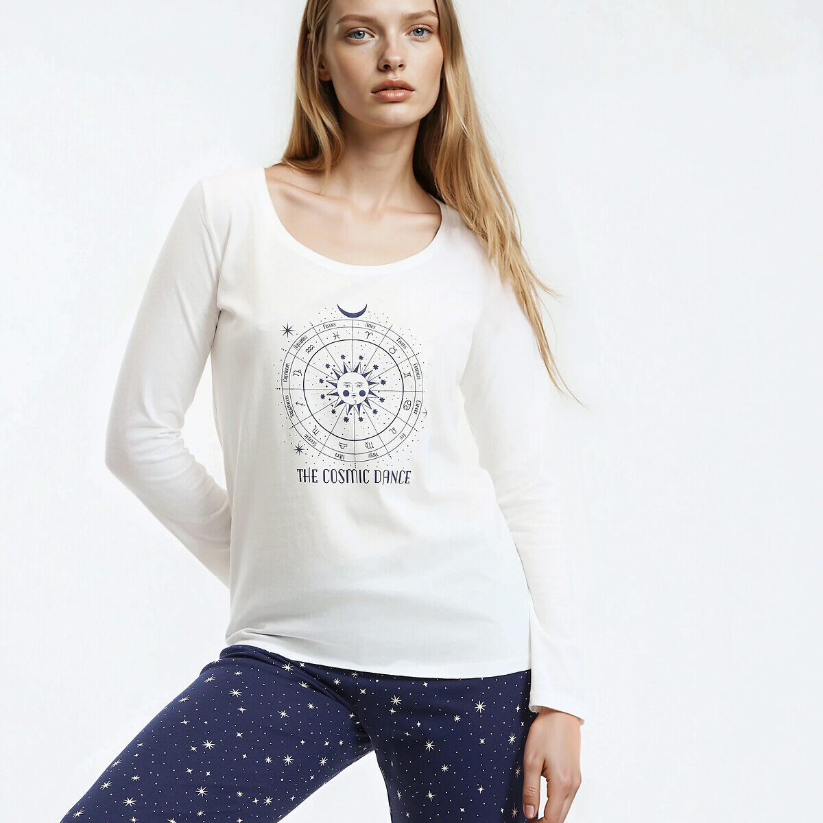 SO'HOME Pyjama en coton, imprimé astral, t-shirt manches longues et pantalon
