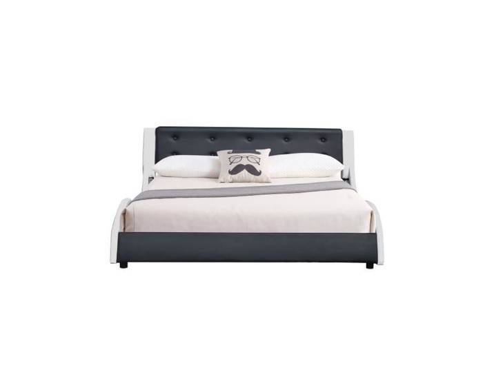 Lit - Mathis - 140x190 cm - Blanc & Noir - MDF - 1 place