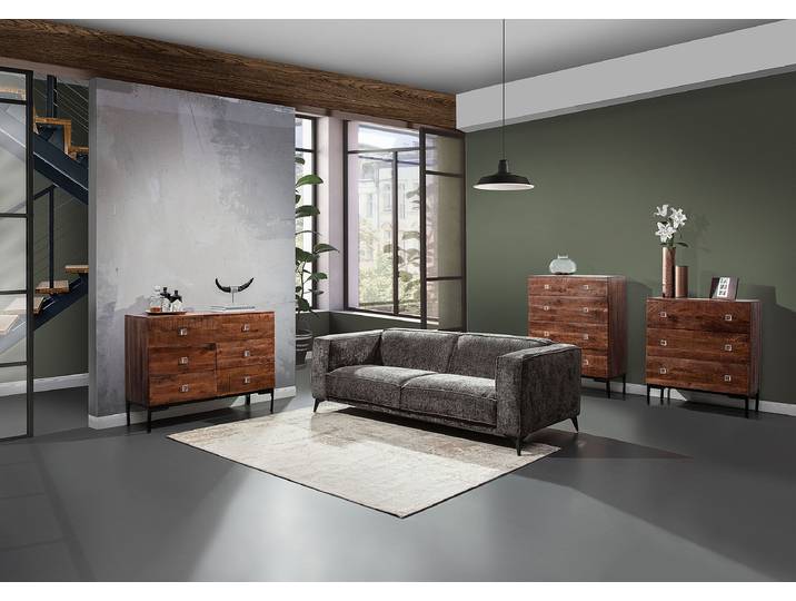 Massive Kommode Telados 5 Schubladen 90 x 120 x 42cm Braun