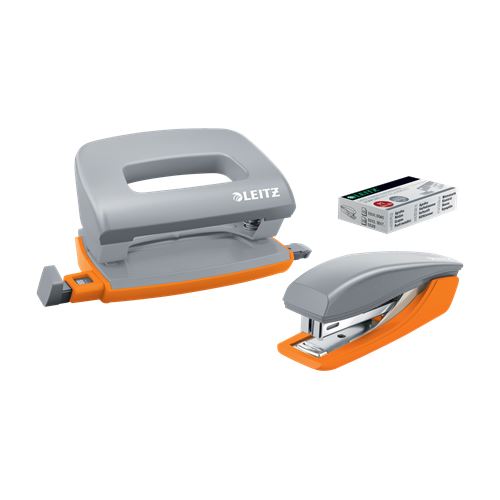 LEITZ Locher und Heftgeräte Set Urban Chic grau/orange
