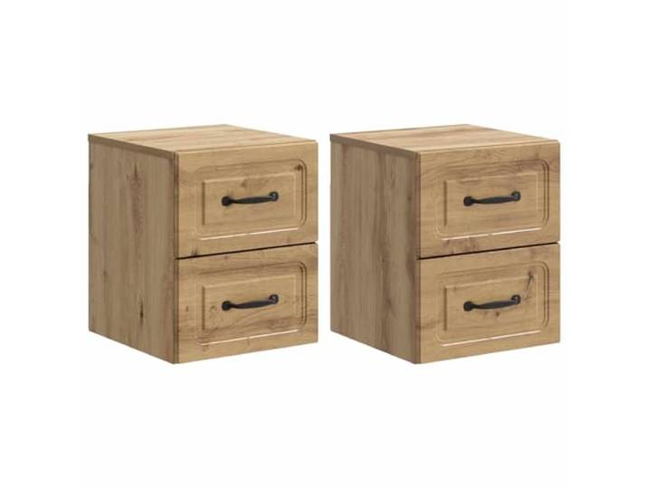 LMTYOENFG Hängende Nachttische 2er Set Artisan Eiche 34,5x33x40cm Schwebende Ablage fürs Schlafzimmer mit zwei Schubladen für saubere Ordnung an der Wand.