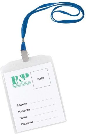 Portabadge PVC trasparente con nastrino e clip nichelata, 9,3x12,5 Personalizzate o neutre