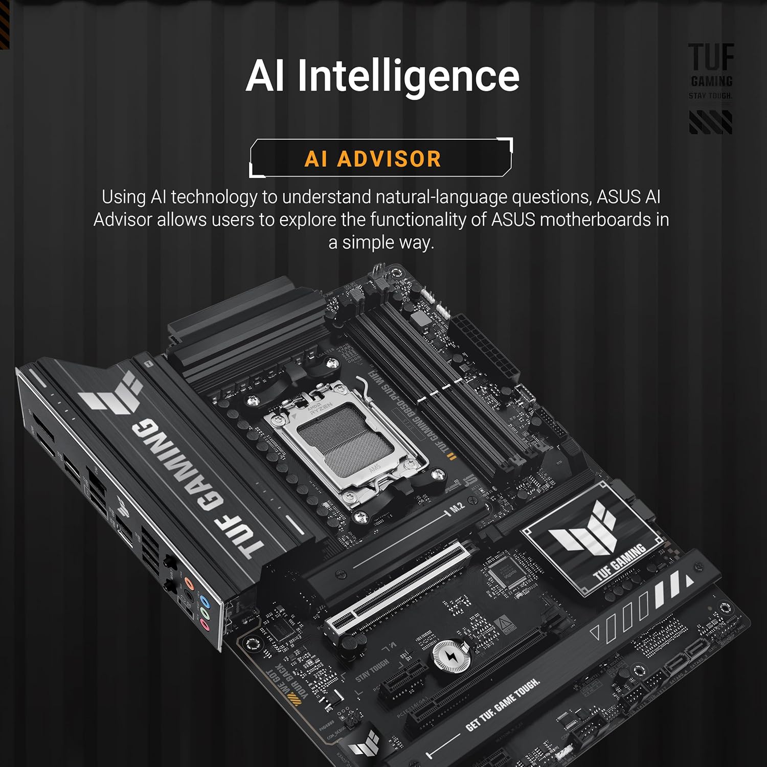 Asus TUF GAMING B850‑PLUS WIFI AMD ATX Motherboard — 14+2+1 80A DrMOS, DDR5, PCIe 5.0 Ready, 3× M.2, Wi‑Fi 7, 2.5Gb Ethernet, USB 20Gbps Type‑C, Aura Sync