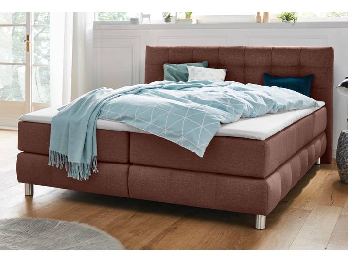 Boxspringbett, Strukturstoff, Braun, 194×231 cm, 7-Zonen-Tonnentaschenfederkern, Modern, andas