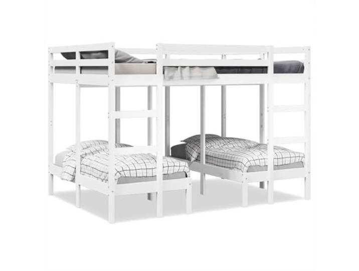 RJPLMFV Etagenbett, dreifach, weiß, Kiefer, massiv, 140 x 200/70 x 140 cm Rahmen für 3 Betten, 2 integrierte Leitern, Sicherheitsvorrichtung, Aufbewahrung unter dem Bett