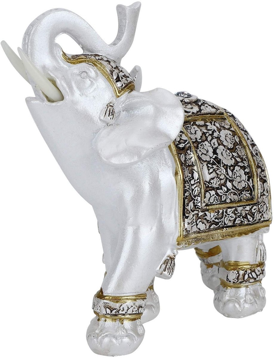 Dailygoody Feng Shui Olifant Standbeeld - Witte Gelukkige Olifant - Decoratief Ornament voor Huis en Kantoor