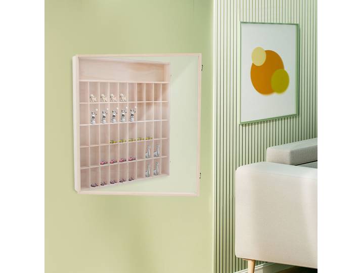 Boîte de collection en bois, vitrine murale, étagère suspendue, vitrine à 50 compartiments, vitrine suspendue pour chambre d'enfant