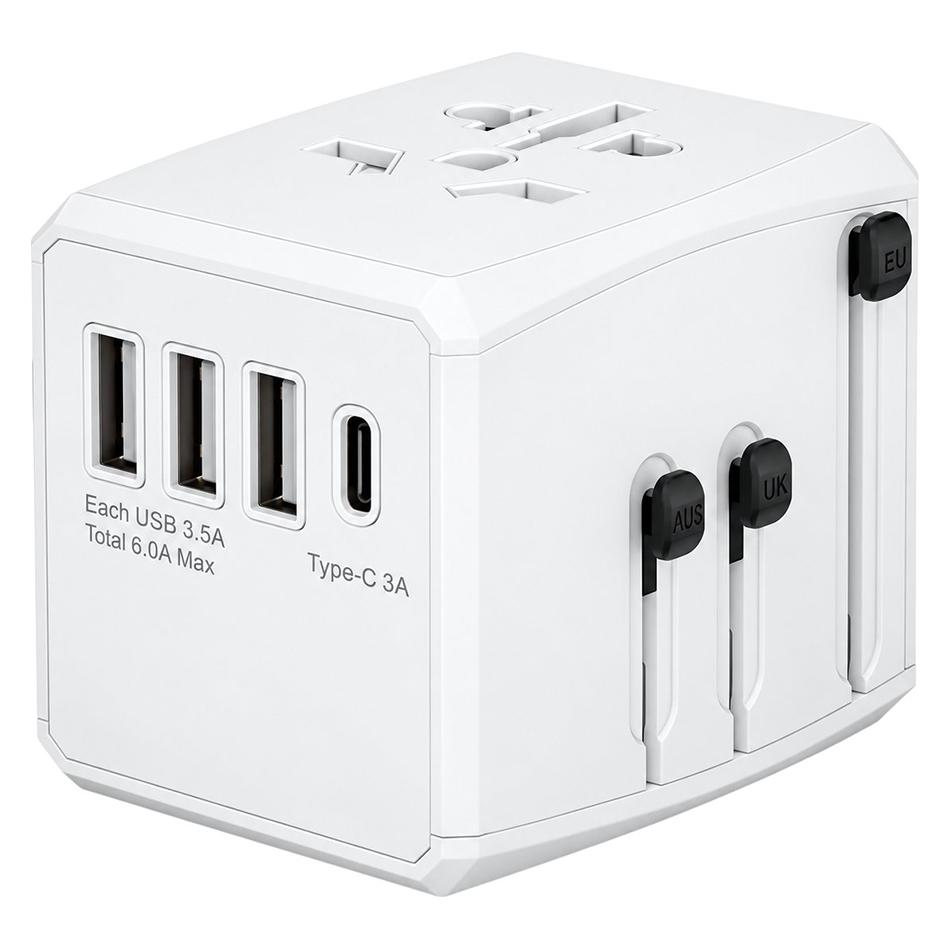 Techsuit - Travel Adapter (HHT904) - PD30W, 3 x USB, Type-C, EU, UK, AUS, US - White (56355904)