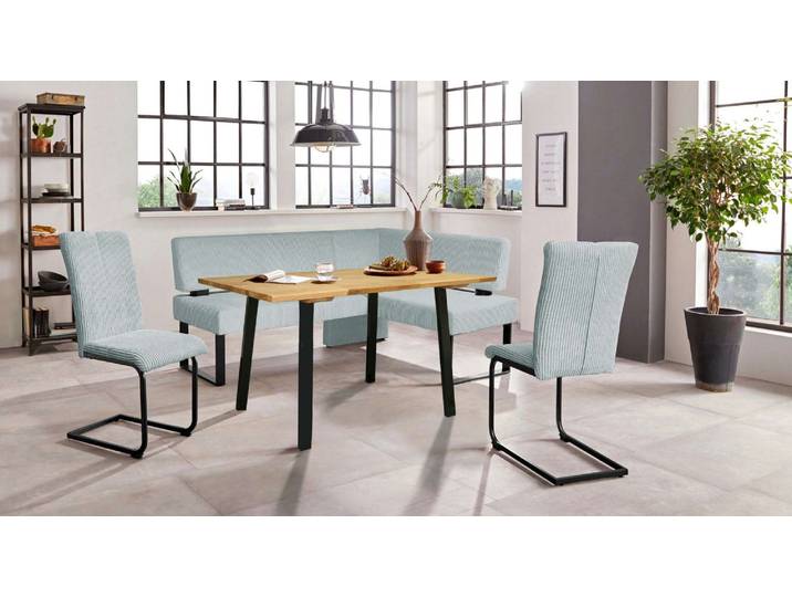 Eckbankgruppe, Massivholz & Holzwerkstoff, Blau & Schwarz, 200×160 cm, Wellenunterfederung, Klassisch, Home-affaire