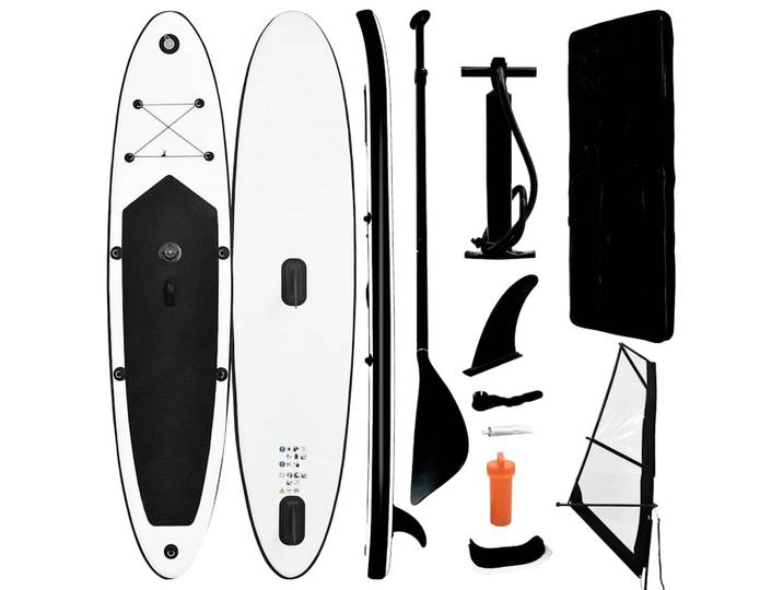 vidaXL Aufblasbares SUP-Board mit Segel Set Schwarz und Weiß