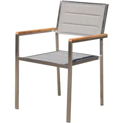 OUTFLEXX Stuhl, silber, Edelstahl/Textilene, padded, Armlehnen aus Teakholz, 62x56,5x86cm