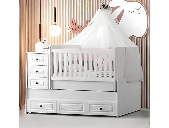 JVmoebel Kinderbett Weißes Holzbett mit Stauraum für das elegante Kinderzimmer (1-tlg., 1x Kinderbett)