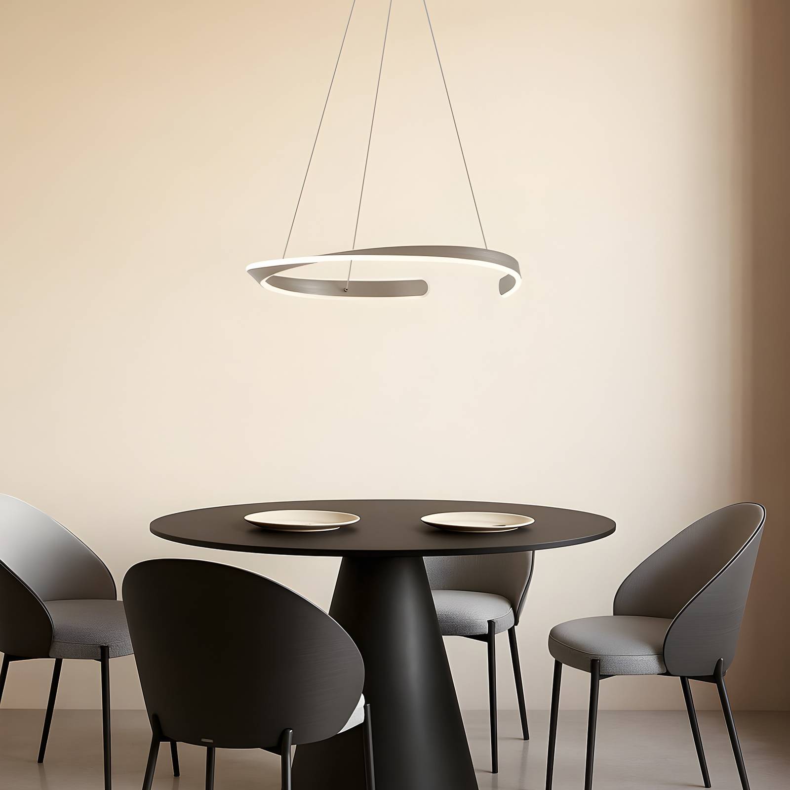 Pendant Light Eloura Lucande, Alu / grey / zinc, Living / Dining Room, metal, Modern, Ceiling Light