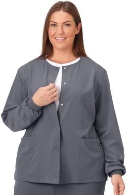 Plus Size Women's Jockey Scrubs Women's Snap to it Warm-Up Jacket by Jockey Encompass Scrubs in Pewter (Size M(10-12))
