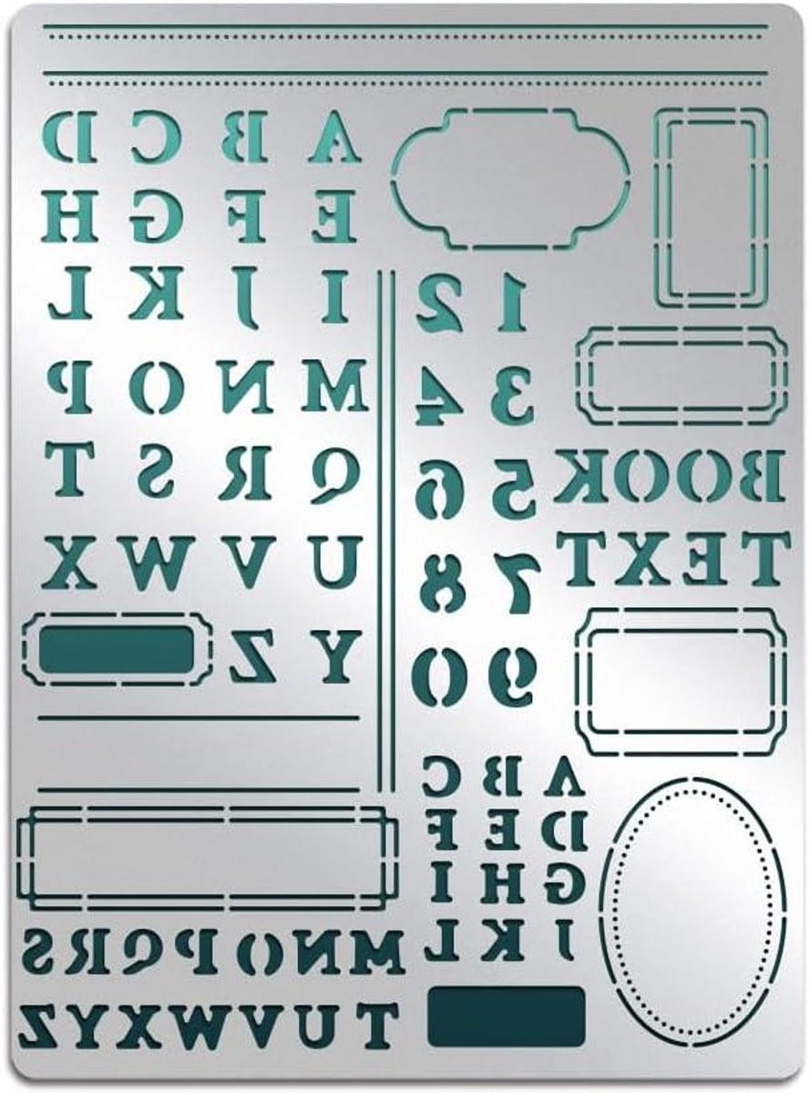 Metalen Alfabet Sjabloon voor Belettering en Houtbranden, Mat Staal, 14 x 19 cm