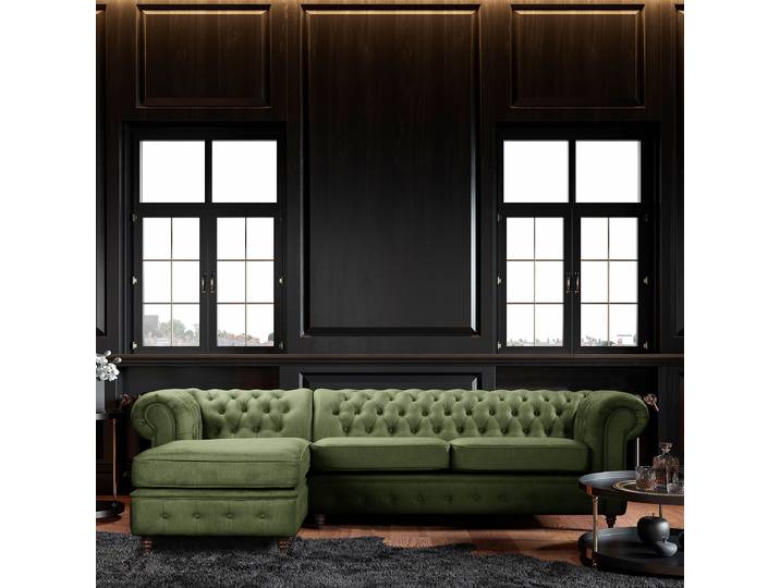 Ecksofa mit Ottomane Grün Microfaser Valeria 284 x 75 x 182cm Ottomane davorstehend links Keine Funktion Glamour