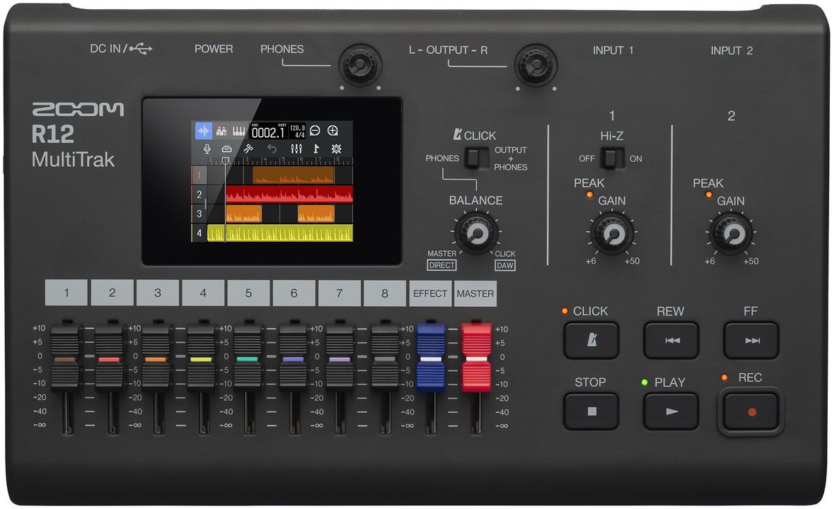 Zoom R12 Gravador Digital Portátil 8 Faixas Ecrã Touch