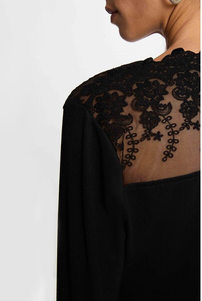 MORGAN T-shirt col V, en dentelle