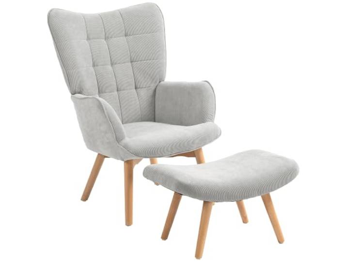 HOMCOM Ohrensessel mit Hocker Sessel mit Cordoptik für Wohnzimmer Grau