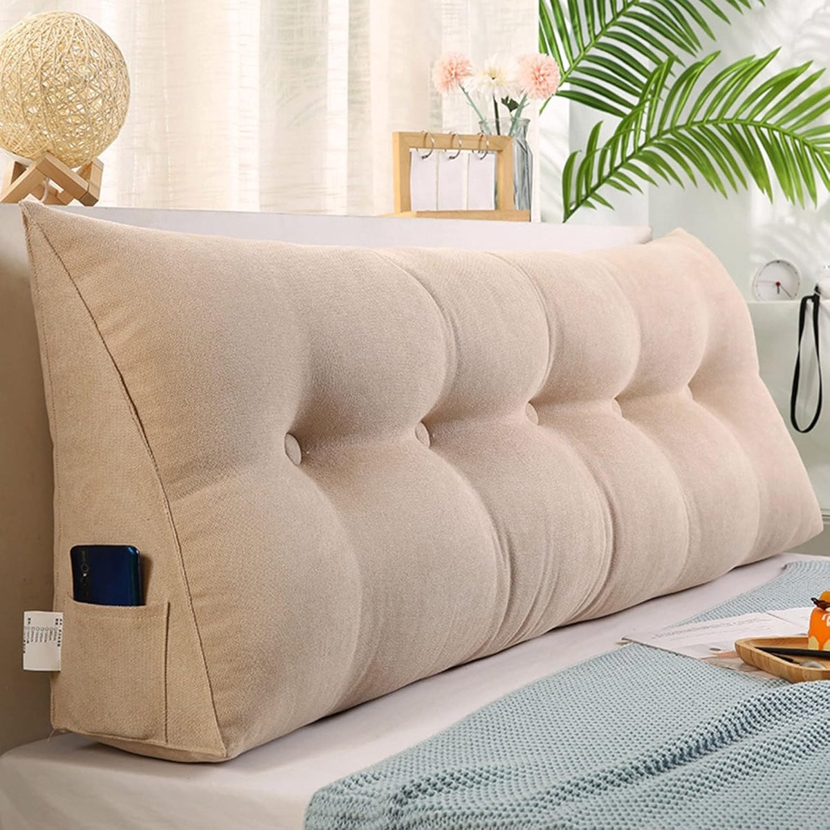 Driehoekig Leeskussen met Afneembare Hoes - Beige - 180 x 50 cm