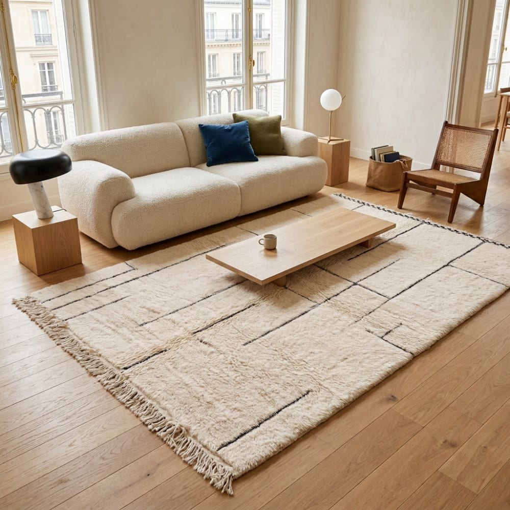 AFK Living Tapis berbère authentique et design en laine 140 x 200 cm Beige 200x2x140cm