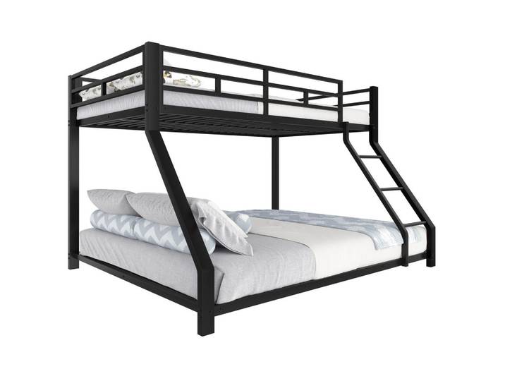 Modfu Etagenbett aus Metall 90x200 cm und 140x200 cm Schwarz mit Treppe, Geländer und EN747-Zertifizierung, 90x200 cm, Babymöbel & Kindermöbel, Kinderzimmer & Jugendzimmer, Stockbetten