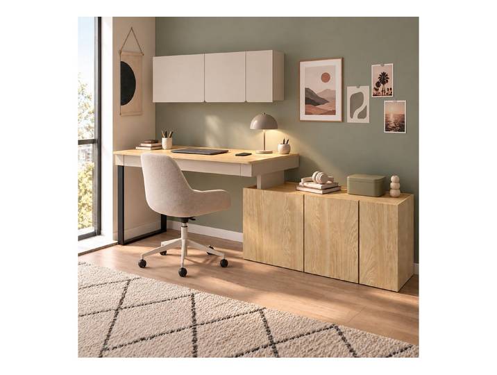 Lomadox Jugendzimmer-Set LAUKA-133, (Sparset, 2-tlg., Schreibtisch), Beige Eiche Dekor grifflos modern Schreibtisch flexibel montierbar