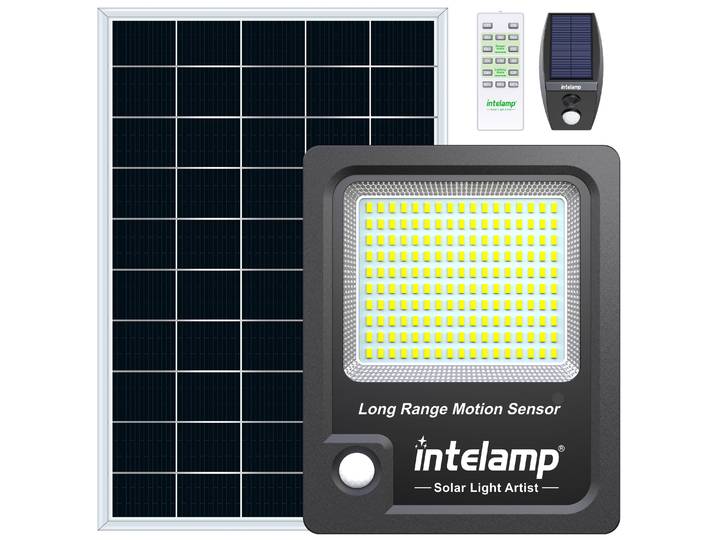 Lampes solaires de sécurité extérieures Intelamp Long Life 12000mah avec panneau solaire super grand, deux capteurs de mouvement, 3 modes d'éclairage, lampe murale étanche pour jardin, cour, garage