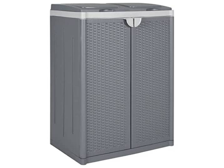 Mülleimer mit 2 Klappen Grau 65x45x88 cm PP Abfalltrennung mit 3 Löchern für Beutelhalter, Leichtbauweise, Polypropylen (PP), stoßfest, für Küche und Büro