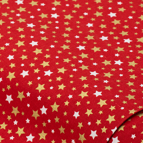 Baumwollstoff Sterne "Mona", rot/gold