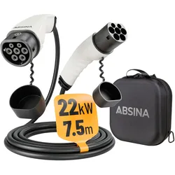 Absina Ladekabel Typ 2 Mode 3 für Elektroautos 22 kW / 32 A / 7,5 Meter
