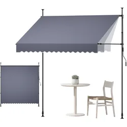 VEVOR Klemmmarkise 250 cm, Höhenverstellbare Markise mit Handkurbel, Terrassenmarkise UPF 80+ Sonnenschutz, Sonnenmarkise, Balkonmarkise, Ideal für Terrasse, Balkon  & Garten, Dunkelgrau