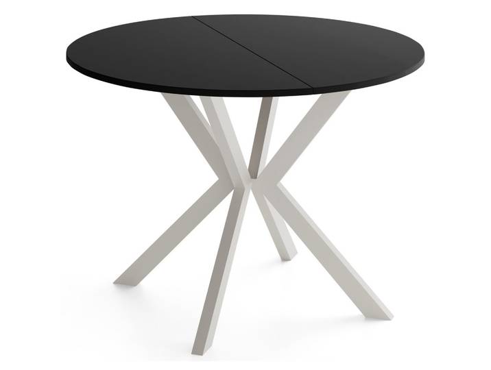 ESSTISCH Valeo – Runder Tisch, Ausziehbar – Kaschmirfarbene Metallbeine – Moderner Stil – Schwarz 90-130/90/76 cm
