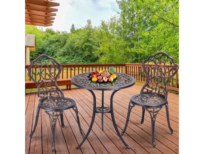 Giantex Salon de Jardin 1 Table et 2 Chaises Ensemble de Jardin en Aluminium Moulé pour 2 Personnes Effet Laiton Antique