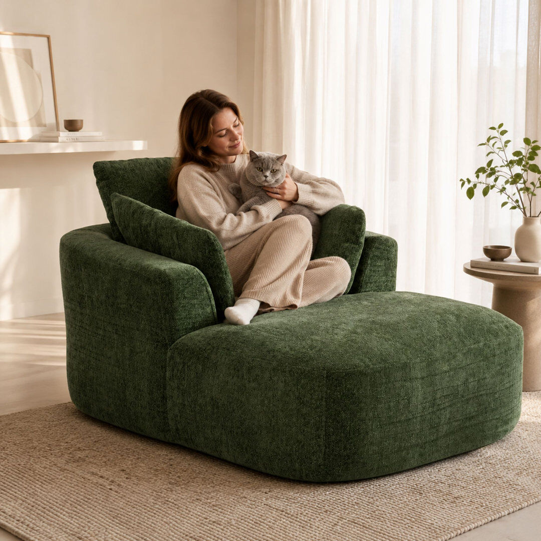 MIMO Chenille Foam Recliner Sofa Bed Green 91cm H X 164cm W X 115cm L