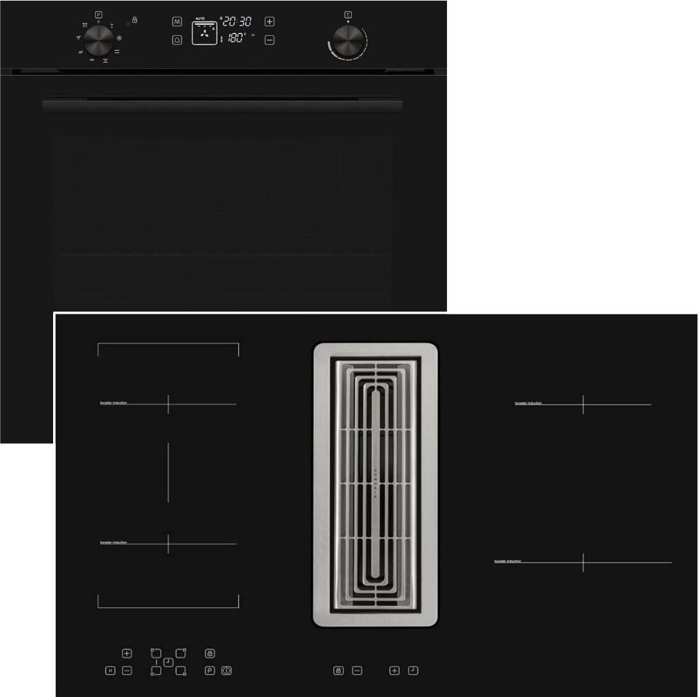 Herdset Pyrolyse visioTouch Display 78 L + Induktionskochfeld Muldenlüfter Touchcontrol Boost- und Bridge-Funktion