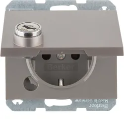 Berker 47637004 Steckdose SCHUKO m. Steckklemme,Klappd.,Schloss, K.5,edelst.,lackiert