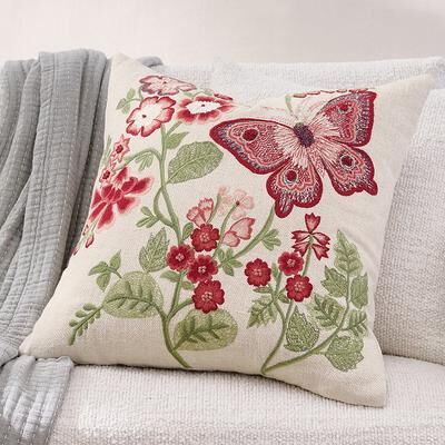 Florie Butterfly Embroidered Pillow - Grandin Road