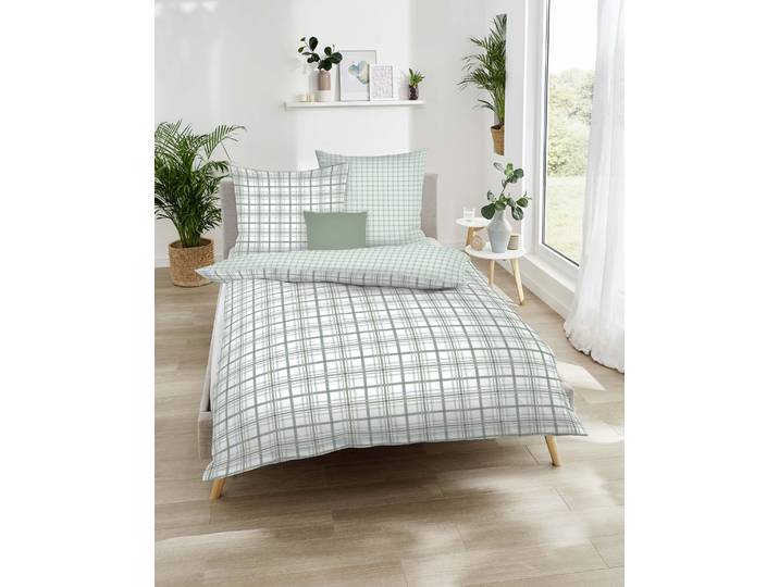 Wendebettwäsche KAEPPEL Plaid , grün (jade), B/L: 200cm x 200cm, 1 Stk., 2 Stk., Feinbiber, B/L: 80cm x 80cm & 80cm x 80cm, 3 Stk., Feinbiber, Obermaterial: 100% Baumwolle, Bettwäsche, Wendebettwäsche, angenehm wärmend