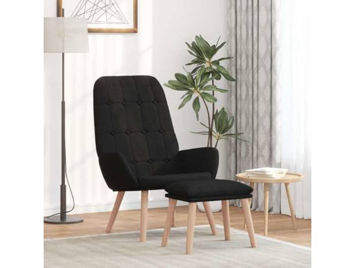 IBUQDDV Relaxsessel mit Hocker Schwarz Stoff Polyester Sperrholz Metall Dick gepolstert, atmungsaktiv, Holzfüße, vielseitig, für Zuhause und Büro