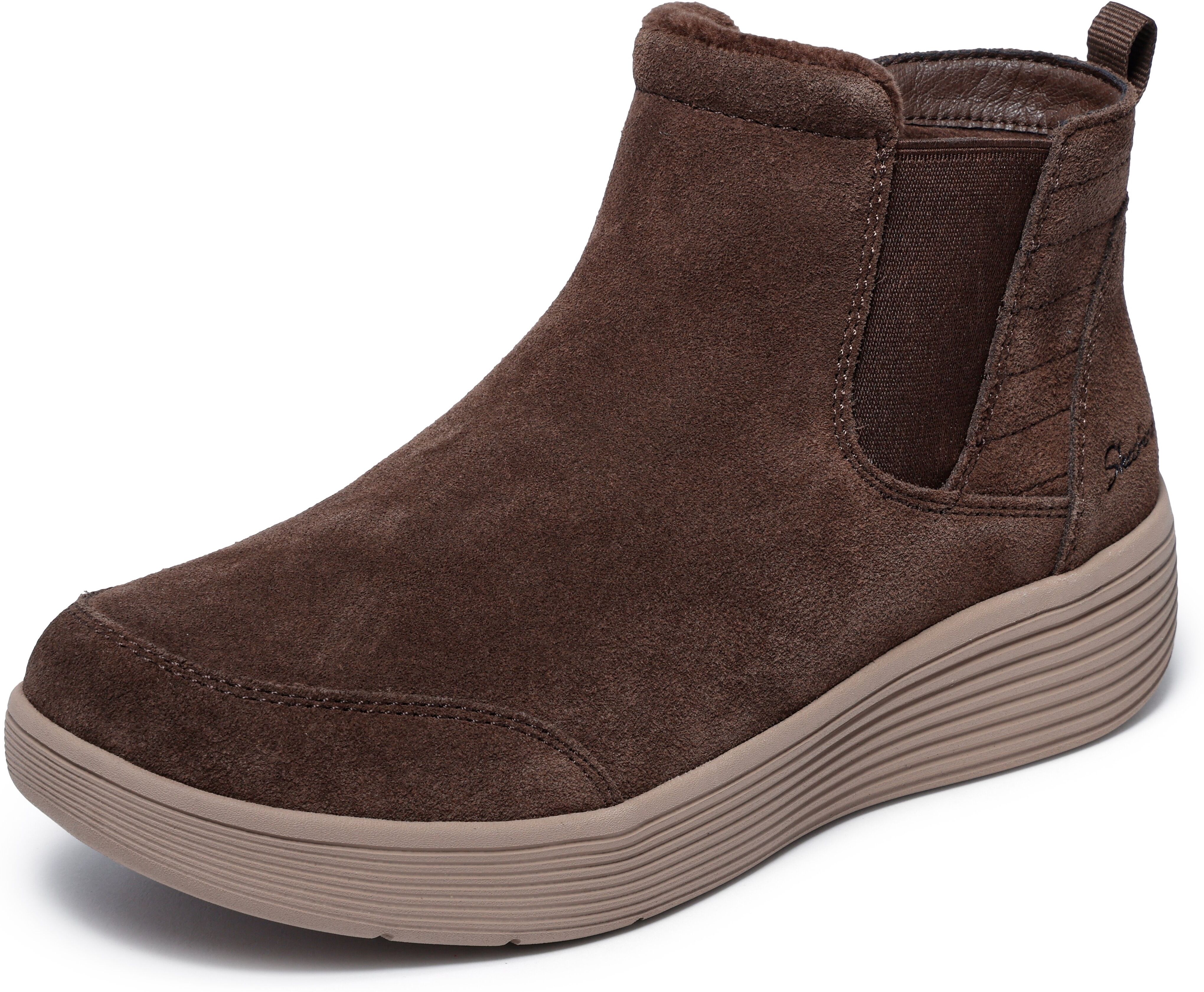 Chelseaboots SKECHERS "ARCH FIT LAGUNA", Damen, Gr. 35, Textil, braun (dunkelbraun), Veloursleder, Schuhe Chelseaboots, Chelseaboots, Winterboots mit bequemen Relaxed Fit
