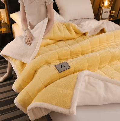 Inspire Curations Three Layer Thickened Milk Velvet Winter Blanket yellow 180x200cm