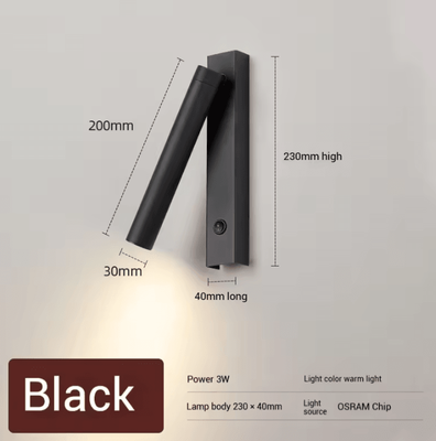 Inspire Curations Minimalist Rotatable LED Reading Wall Lamp black 3000k 3w