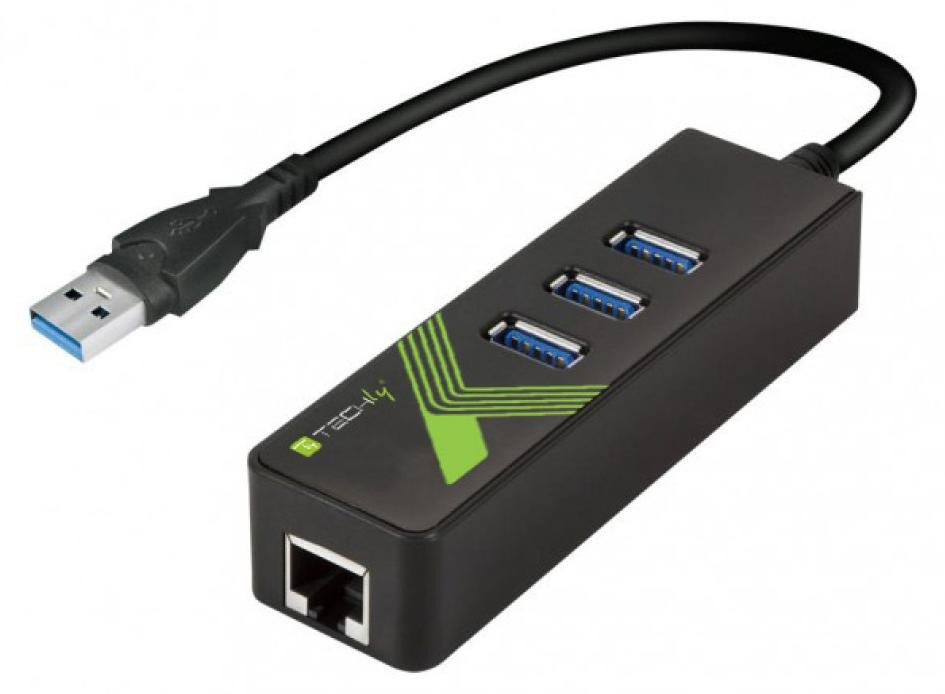 Techly USB 3.0 Adapter met Gigabit Ethernet en 3 USB 3.0 poorten