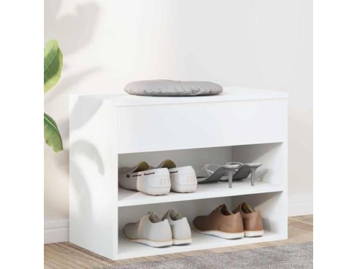HGKMBRY Schuhbank Weiß 60x30x45 cm Holzwerkstoff Schuh-Organizer, 2 Einlegeböden, Truhe, glatte Sitzfläche, Flur, Schlafzimmer, Diele