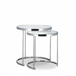 Relaxdays Satztische rund, Chromgestell, 2er Set, modernes Design - Milchglas, Couchtisch Metall, Beistelltische, silber