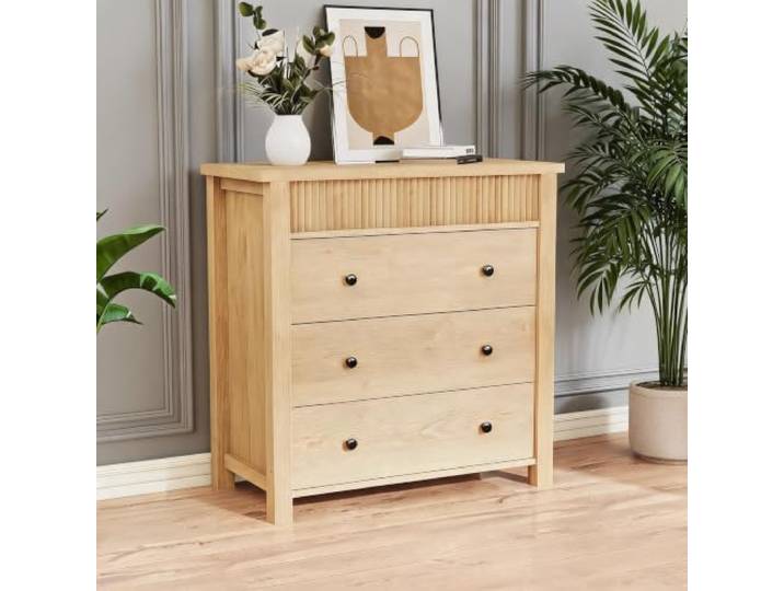 Zstar Kommode mit 3 Schubladen geriffelter Front aus Holz Modernes Sideboard mit Stauraum für Schlafzimmer, Wohnzimmer und Flur