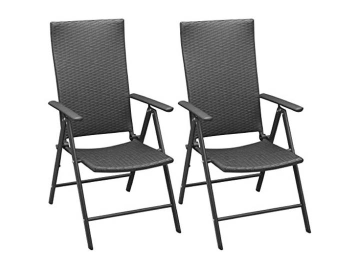 SKTQYQO Set mit 2 Klappstühlen aus Polyrattan mit verstellbarer Rückenlehne 7 Positionen, Gestell aus schwarz pulverbeschichtetem Aluminium, wetterfest