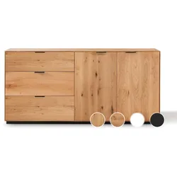 Massivholz »Lugano« Sideboard III mit Holzsockel glatte Front / obere Schublade in Weißglas